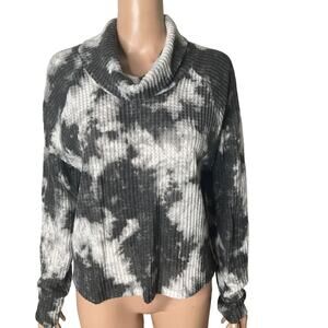 ABOUND Turtleneck Flannel Shirt Womens Size Small Tie Dye Black White